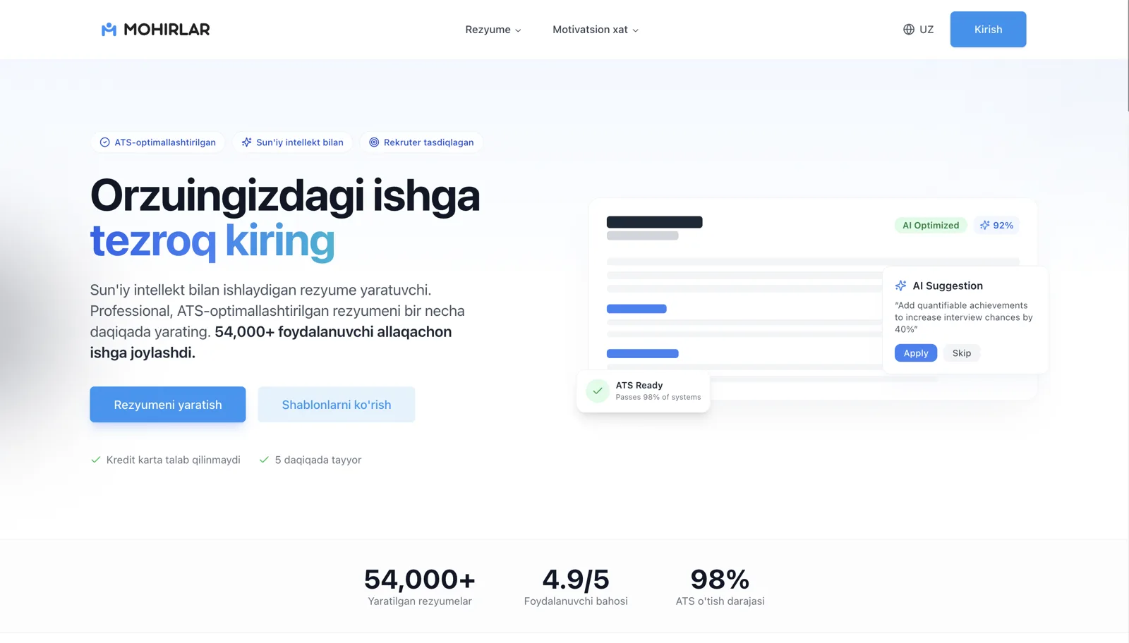 Mohirlar - Career & Resume Platform