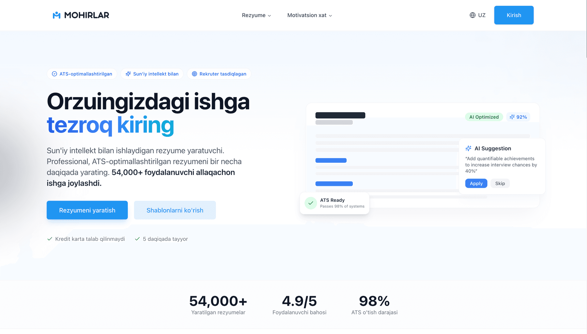 Mohirlar — Career & Resume Platform