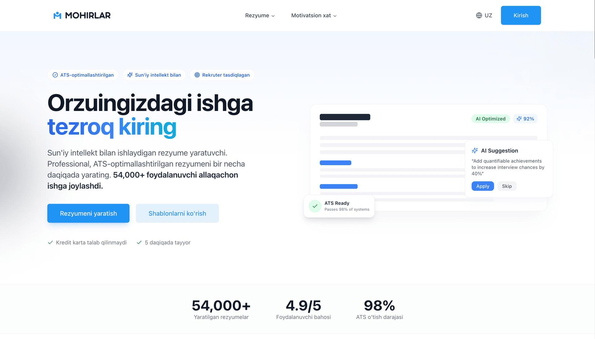 Mohirlar — Career & Resume Platform