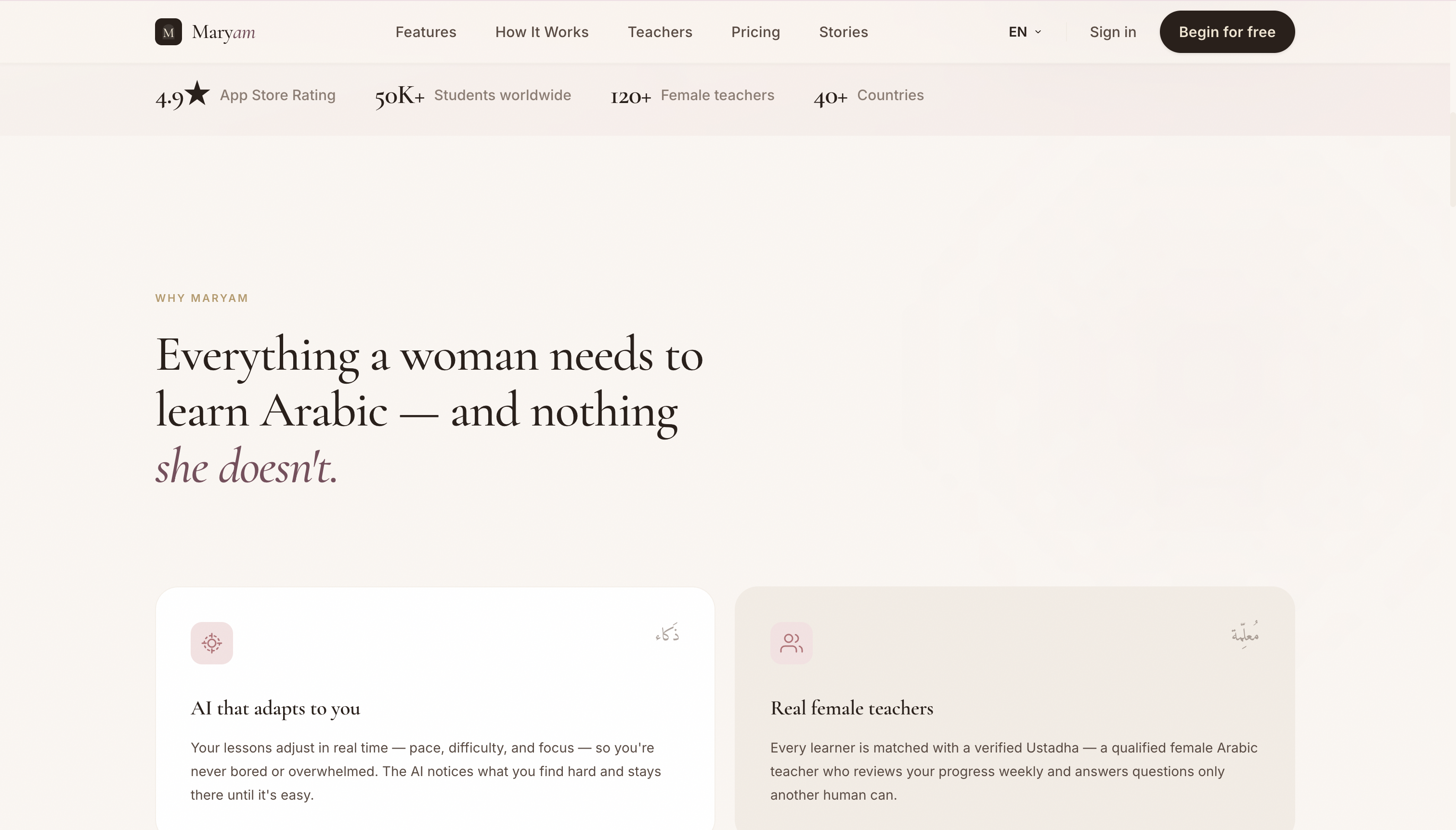 Maryam - Arabic Learning App for Women, AI Tutor + Real Female Teachers - Image 2